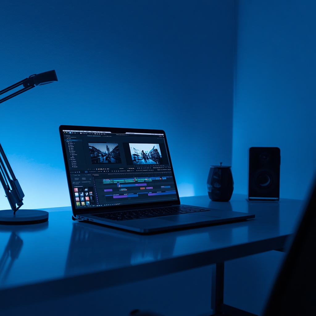lucid-origin_Modern_creative_workspace_with_sleek_laptop_displaying_professional_video_editin-0